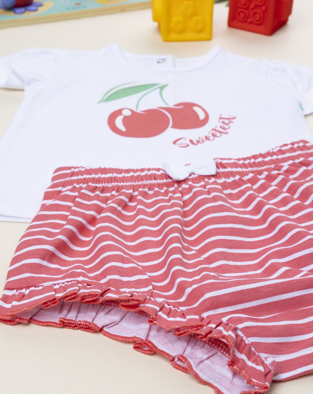 βρεφικό σετ t-shirt και σορτσάκι με κερασάκι για κορίτσι - Prénatal