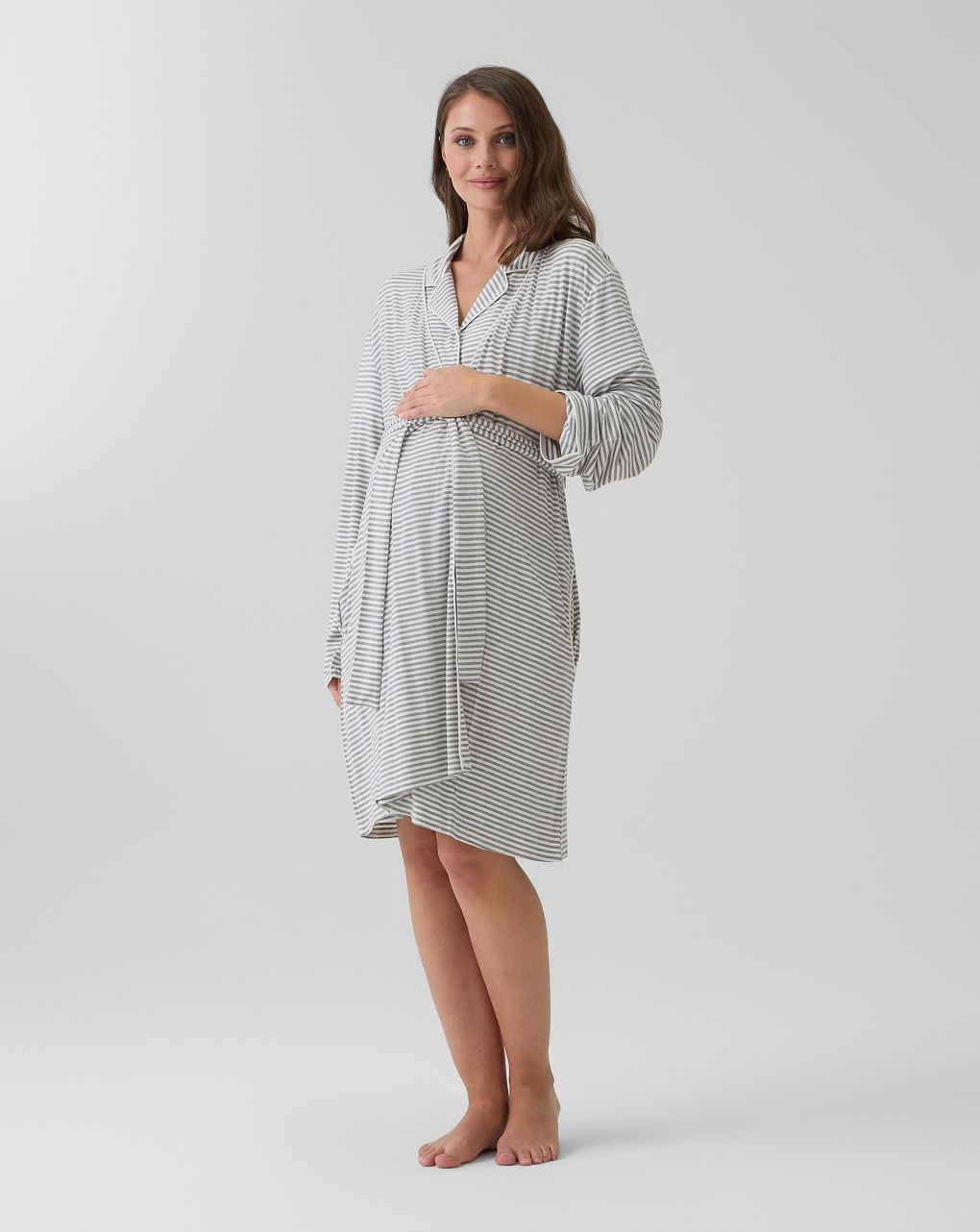 γυναικεία ρόμπα εγκυμοσύνης/θηλασμού ριγέ γκρι/λευκή