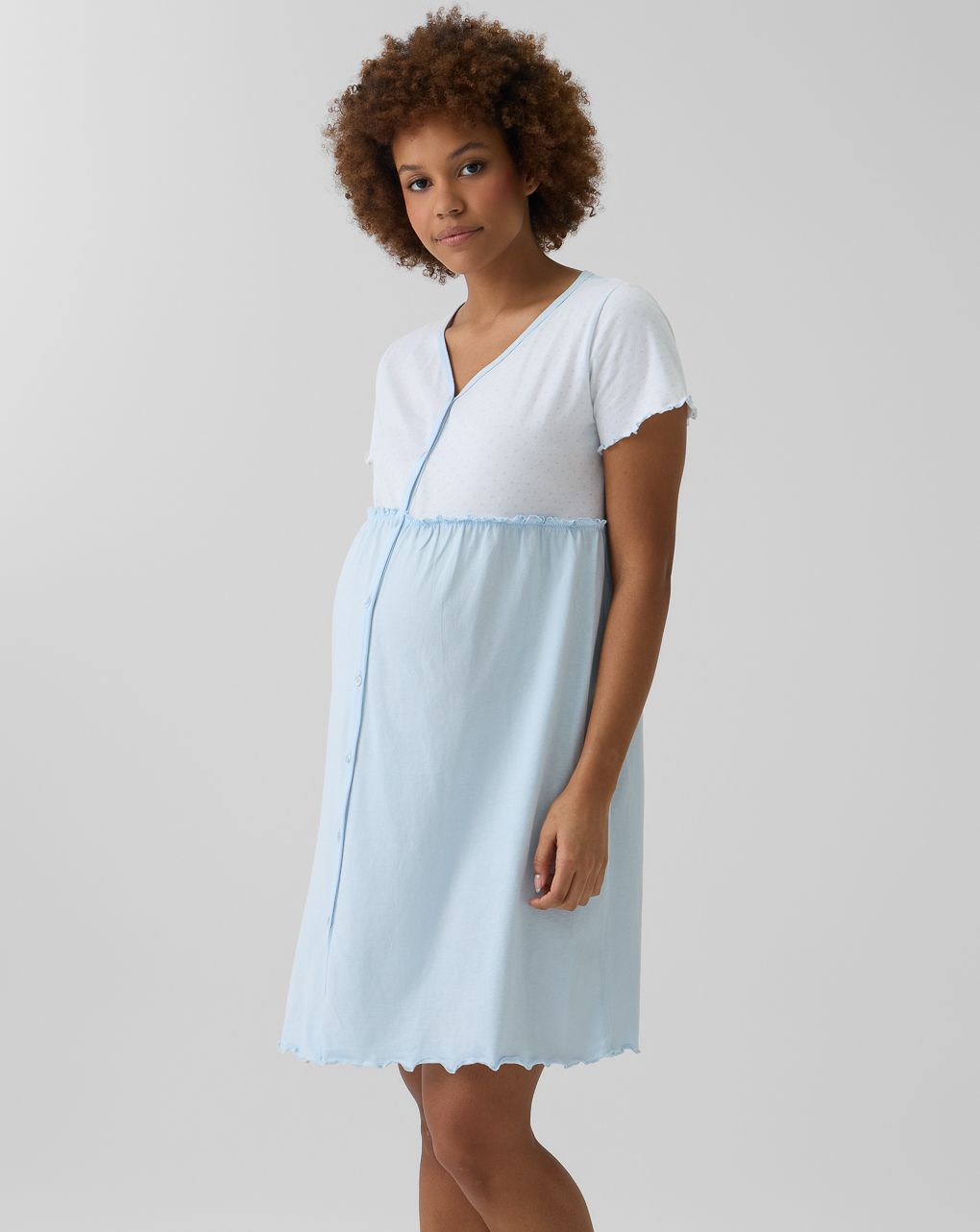 γυναικείο νυχτικό εγκυμοσύνης/θηλασμού γαλάζιο/λευκό πουά - Prénatal