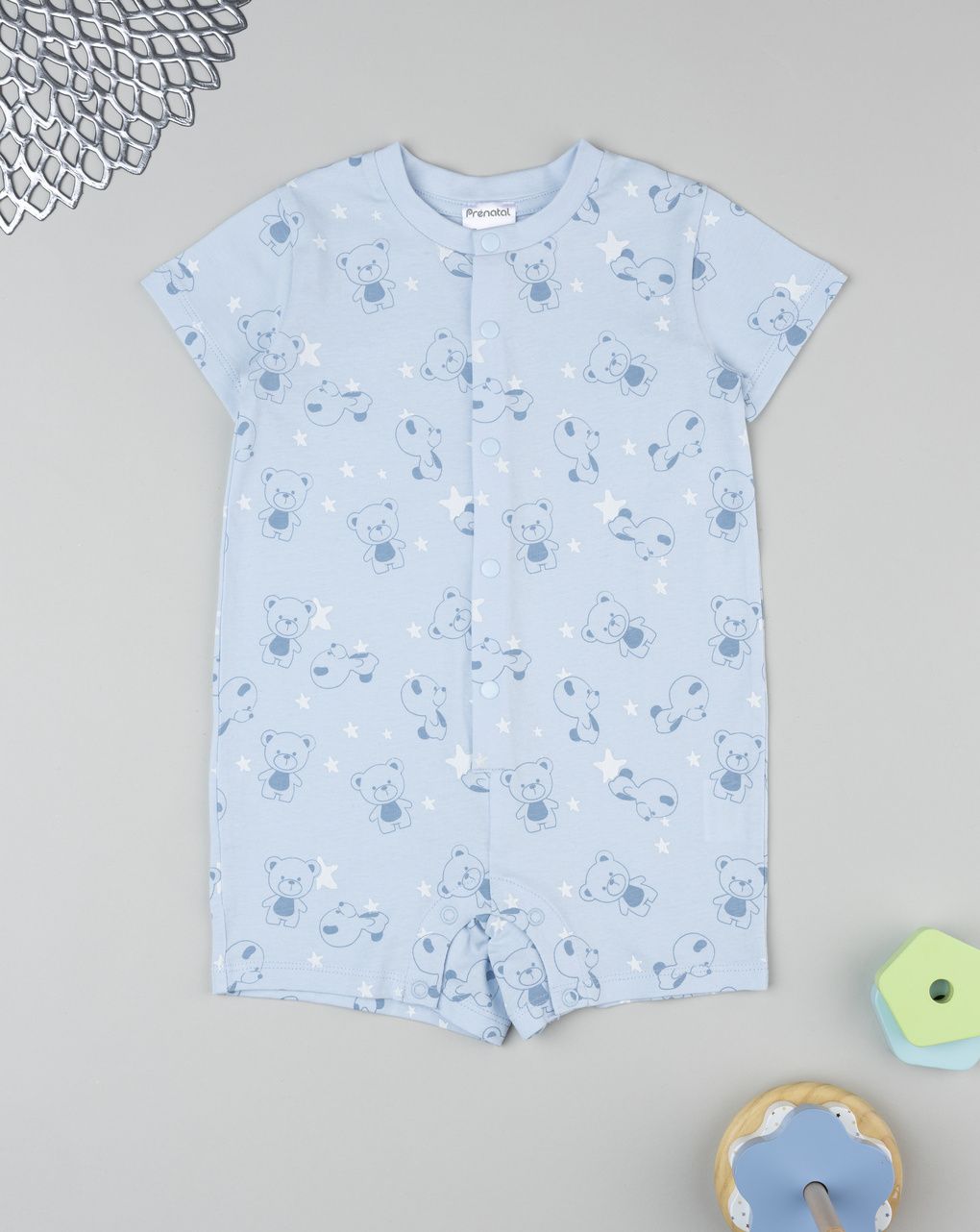 βρεφική ολόσωμη πιτζάμα γαλάζιο με αρκουδάκια για αγόρι