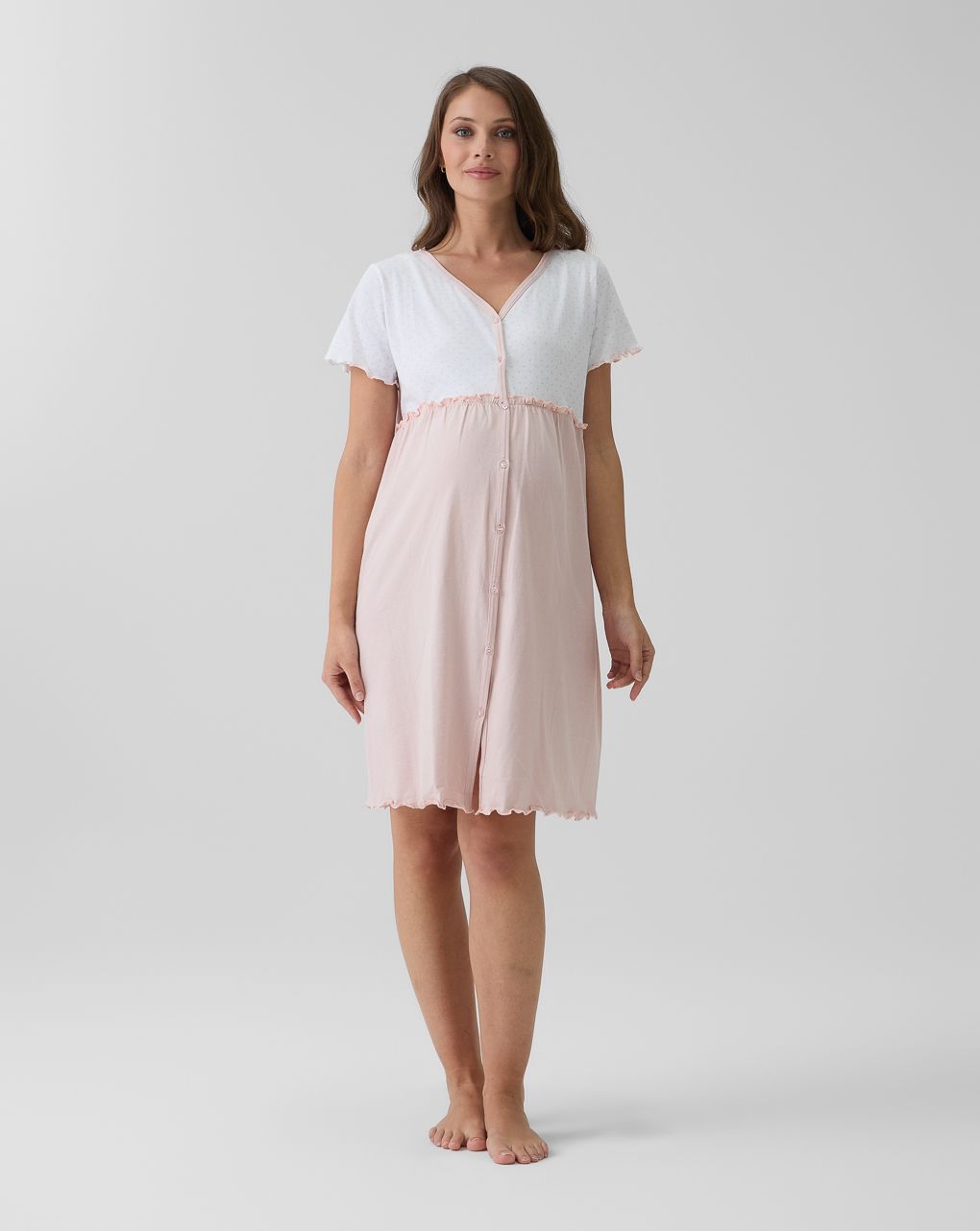 γυναικείο νυχτικό εγκυμοσύνης/θηλασμού ροζ/λευκό πουά