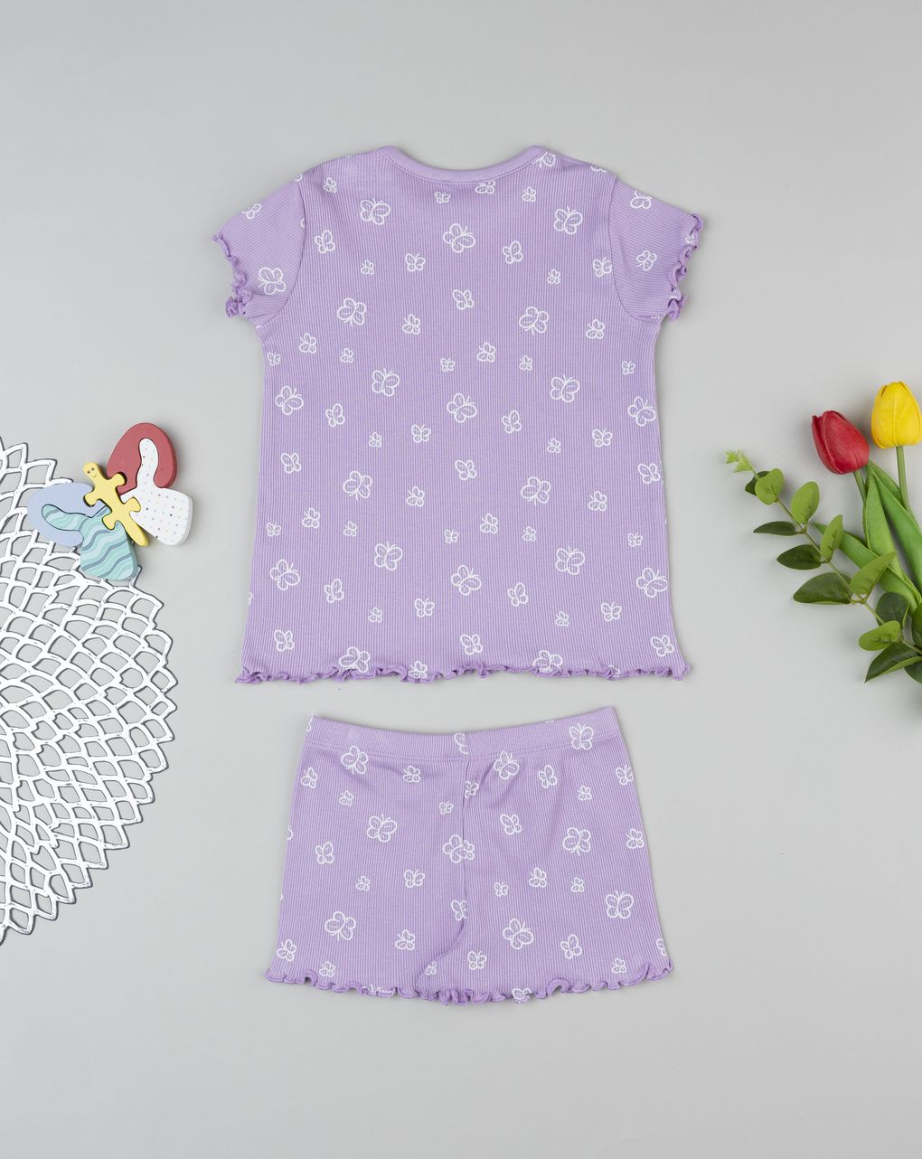 βρεφική πιτζάμα λιλά με πεταλούδες για κορίτσι - Prénatal