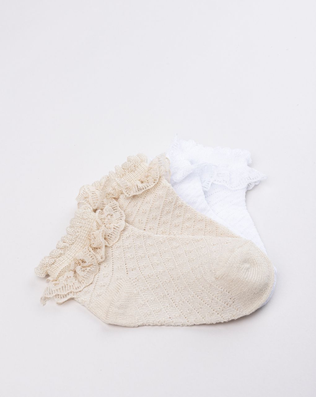 βρεφικά καλτσάκια μπεζ/λευκά πακέτο x2 για κορίτσι - Prénatal