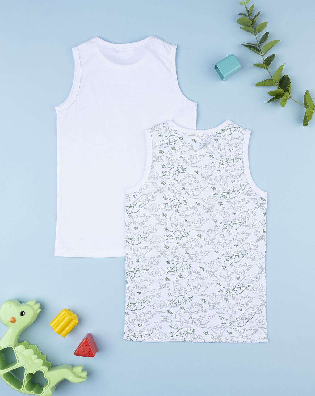 παιδικά φανελάκια πακέτο x2 λευκά με δεινόσαυρους για αγόρι - Prénatal