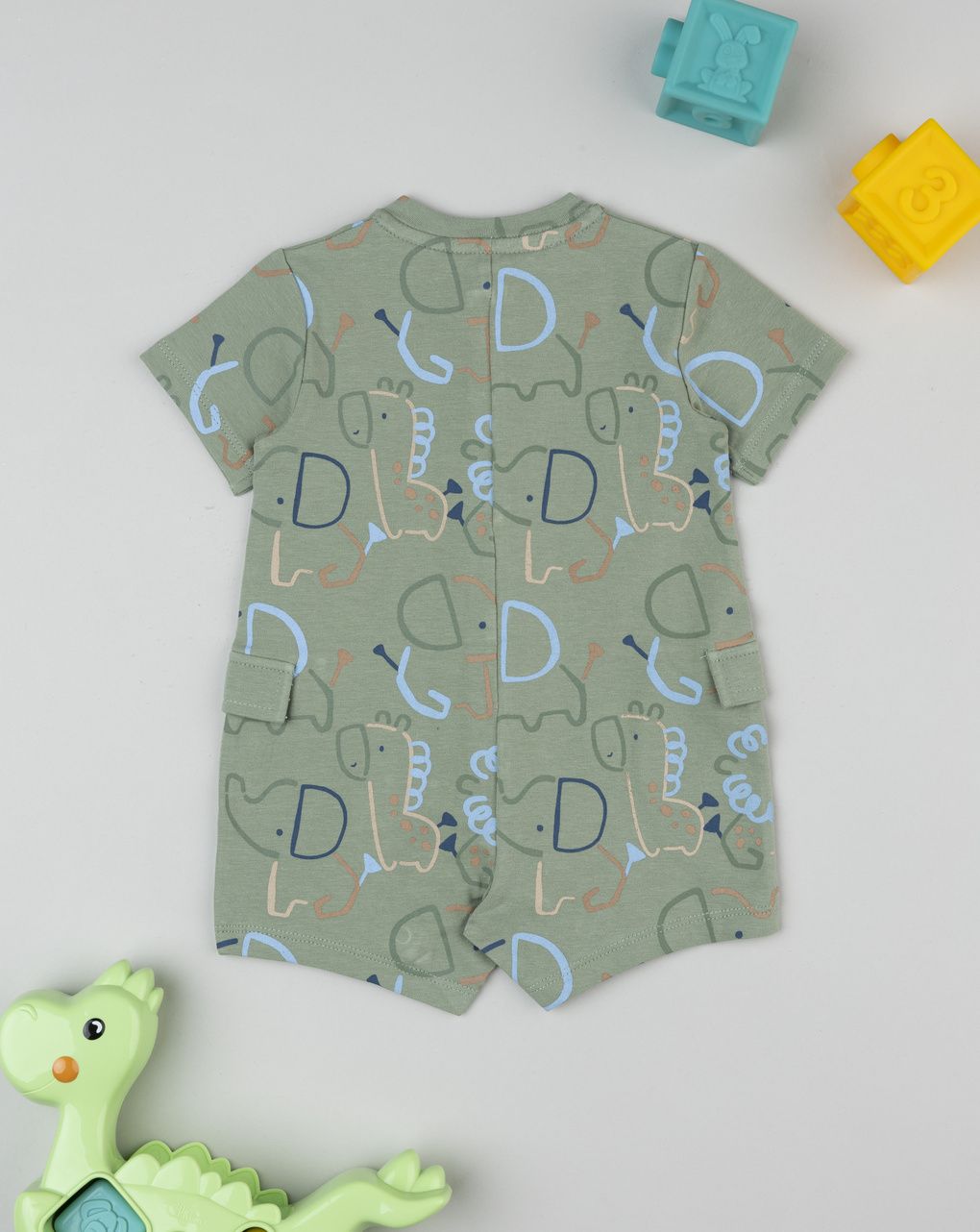 βρεφικό φορμάκι χακί με ελεφαντάκια για αγόρι - Prénatal