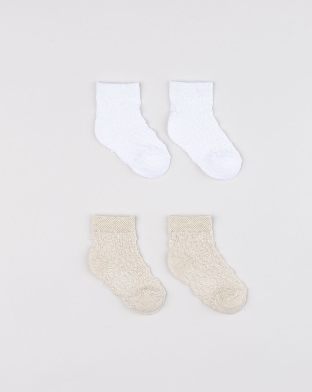 βρεφικά καλτσάκια μπεζ/λευκά πακέτο x2 για αγόρι - Prénatal