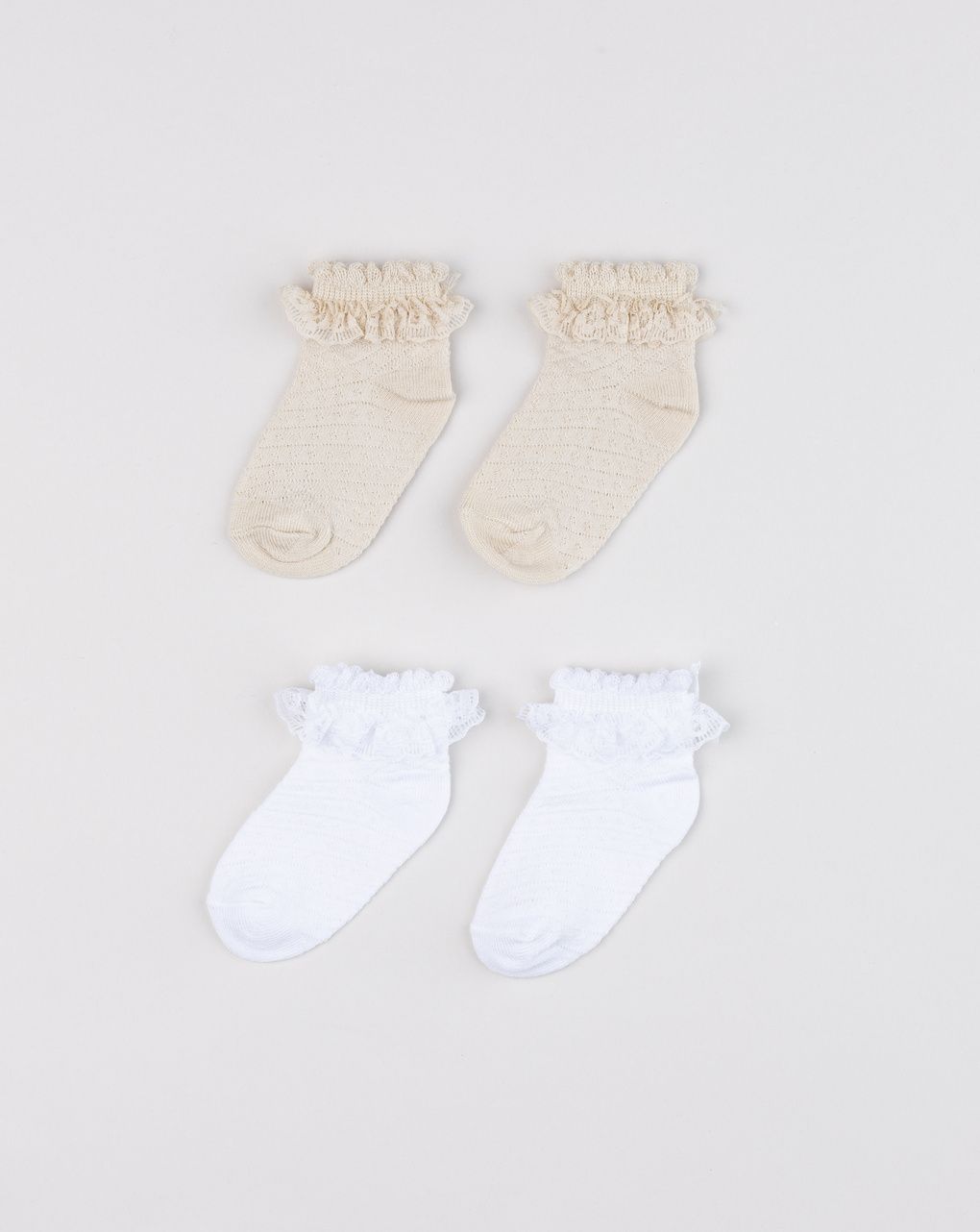 βρεφικά καλτσάκια μπεζ/λευκά πακέτο x2 για κορίτσι
