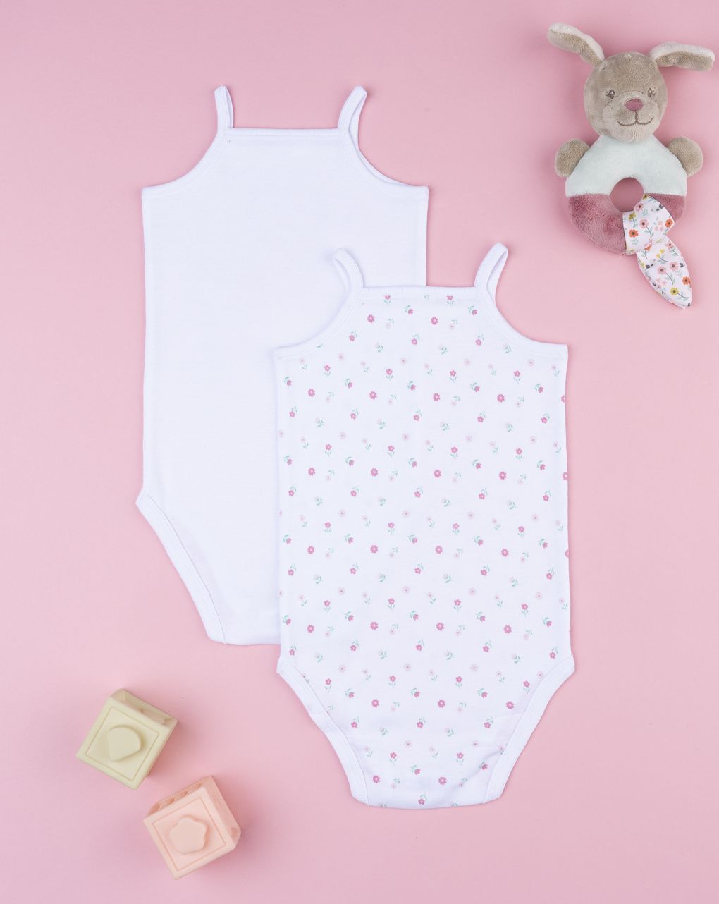 βρεφικά κορμάκια πακέτο x2 λευκά με λουλούδια για κορίτσι - Prénatal
