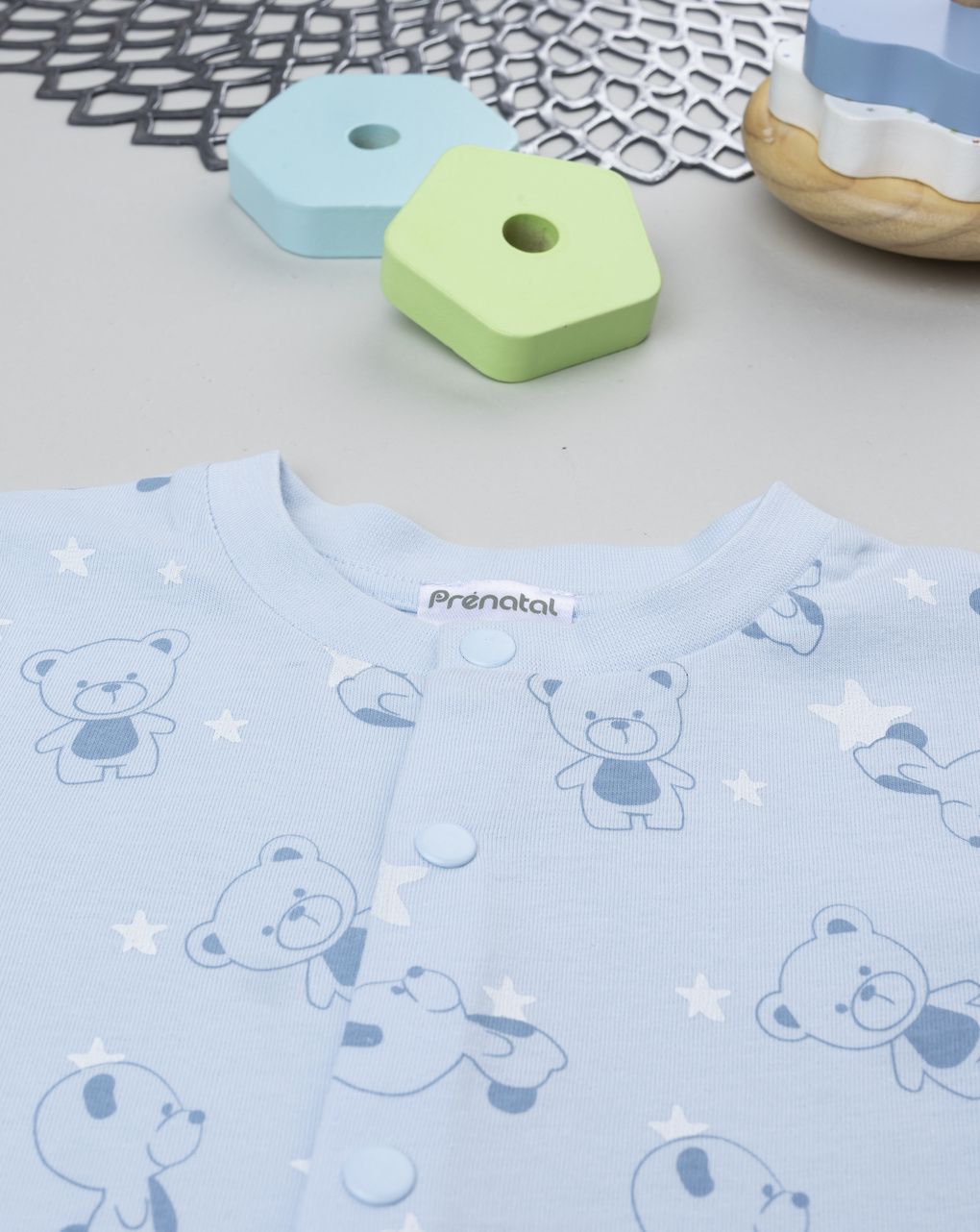 βρεφική ολόσωμη πιτζάμα γαλάζιο με αρκουδάκια για αγόρι - Prénatal