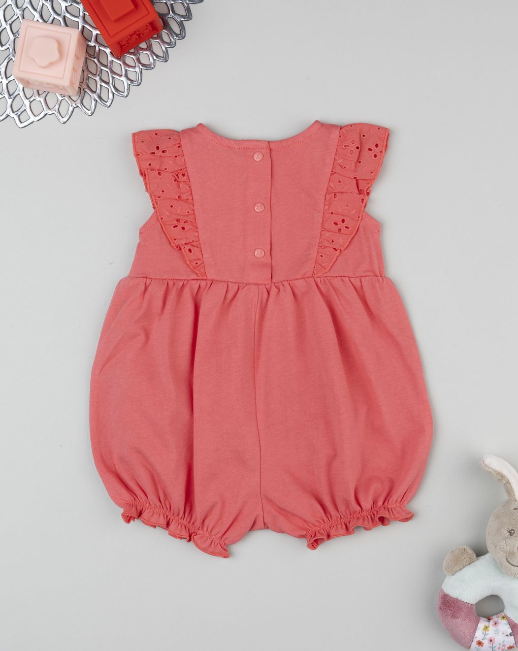 βρεφικό φορμάκι κοραλλί με δαντέλα για κορίτσι - Prénatal