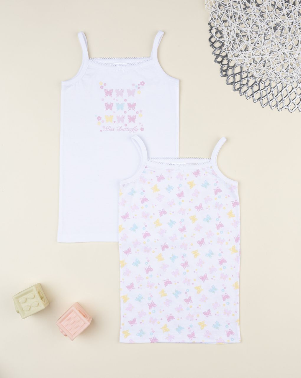 παιδικά φανελάκια πακέτο x2 λευκά με πεταλούδες για κορίτσι