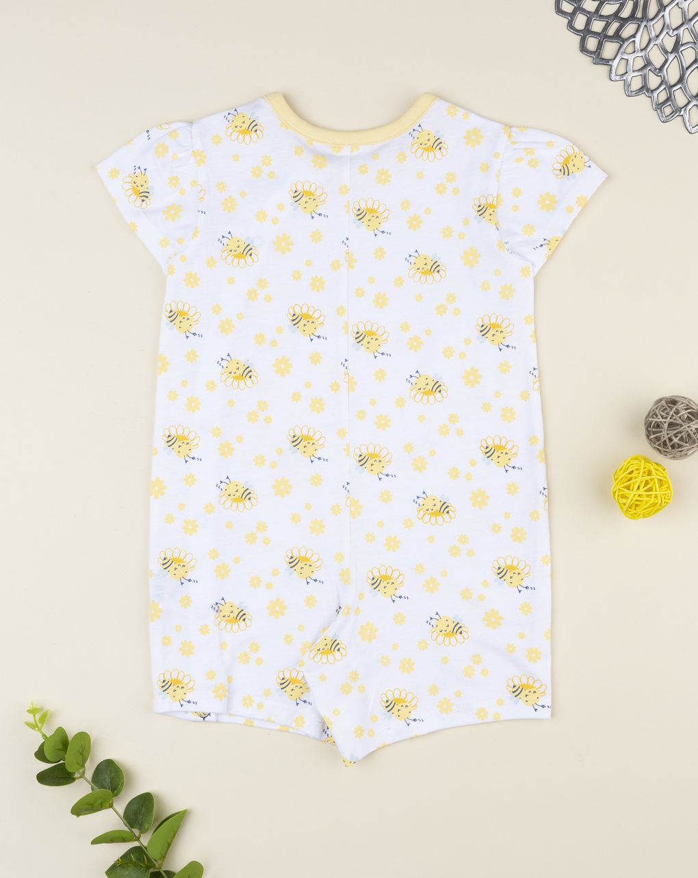 βρεφική ολόσωμη πιτζάμα λευκή με μέλισσες για κορίτσι - Prénatal