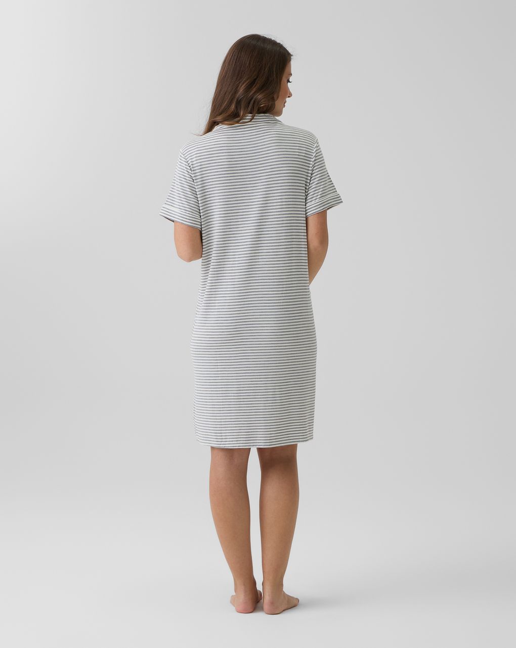 γυναικείο νυχτικό εγκυμοσύνης/θηλασμού ριγέ γκρι/λευκό - Prénatal