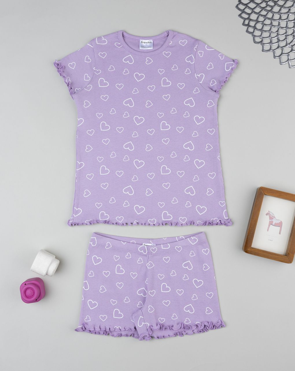 παιδική πιτζάμα λιλά με καρδούλες για κορίτσι