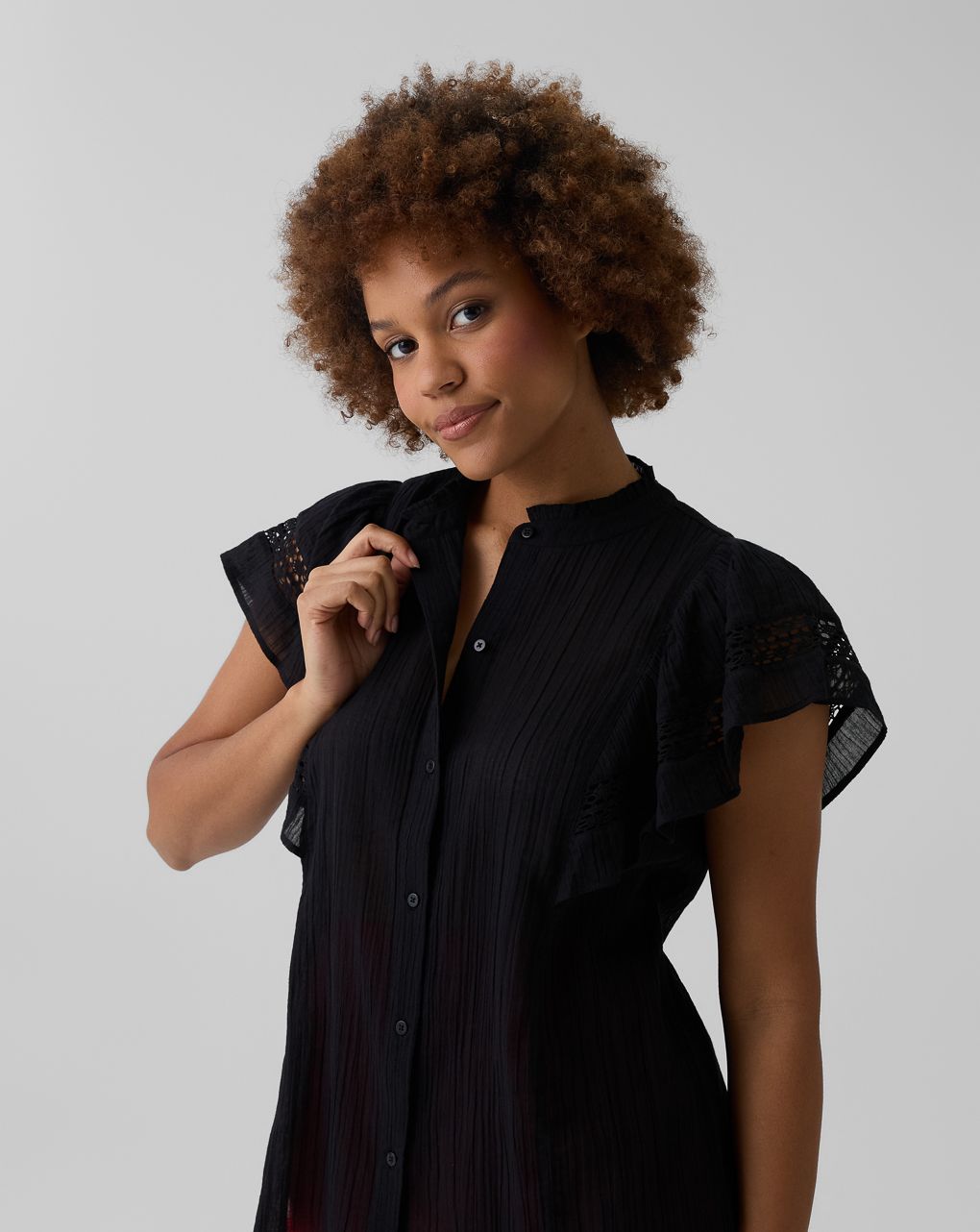 γυναικείο πουκάμισο εγκυμοσύνης/θηλασμού μαύρο με βολάν - Prénatal