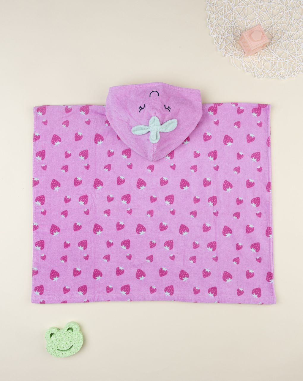 βρεφικό πόντσο θαλάσσης ροζ με φράουλες για κορίτσι - Prénatal