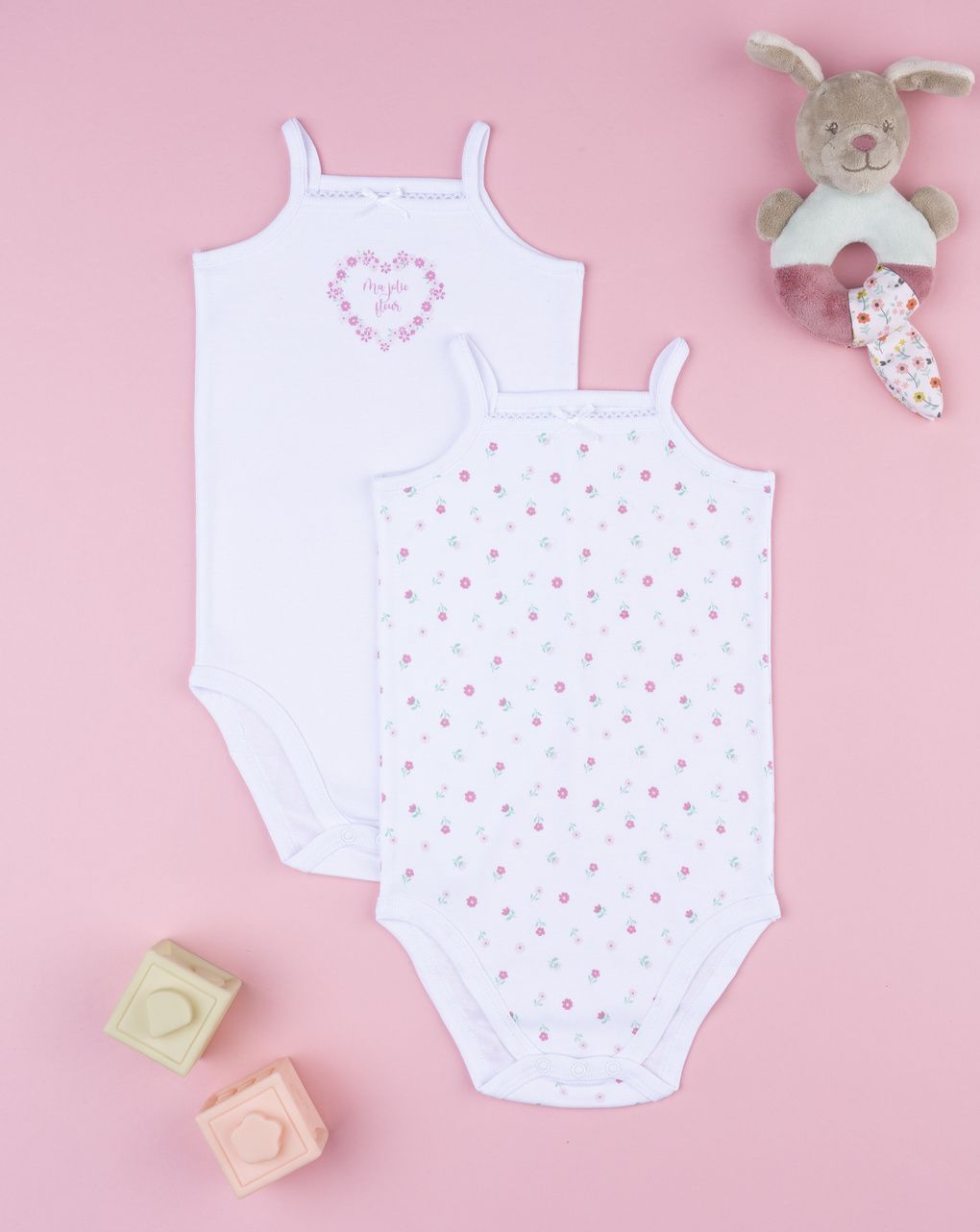 βρεφικά κορμάκια πακέτο x2 λευκά με λουλούδια για κορίτσι