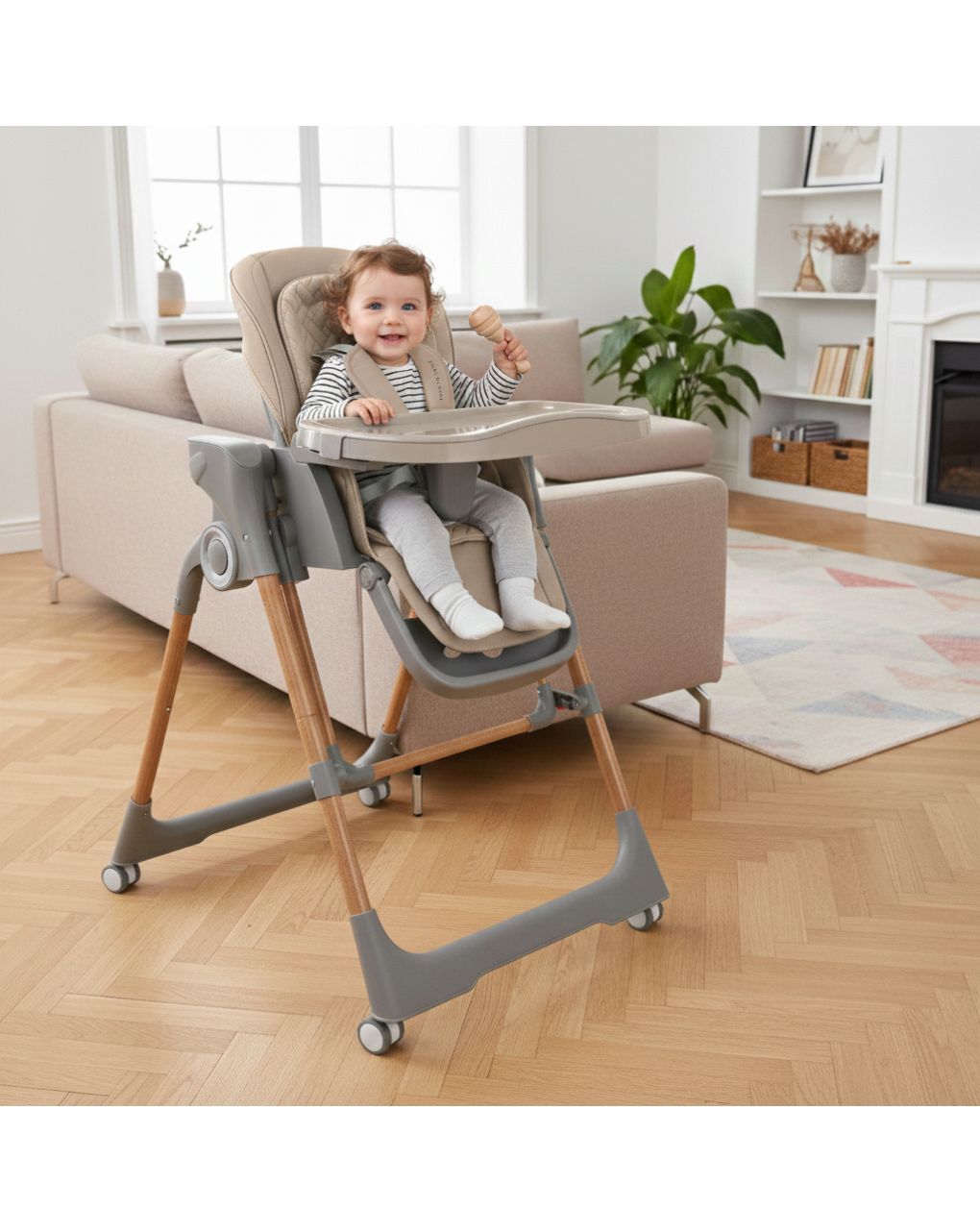 Bebe stars καρεκλάκι φαγητού-κούνια serenna ηλεκτρικό 2 σε 1 natural beige 871-182 - Bebe Stars