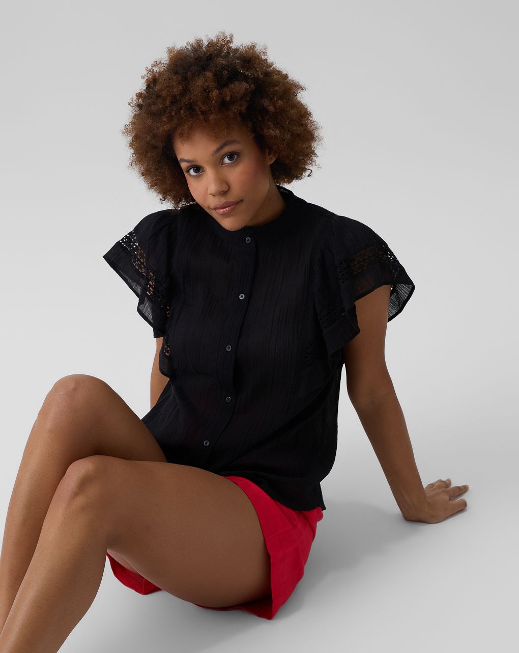 γυναικείο πουκάμισο εγκυμοσύνης/θηλασμού μαύρο με βολάν - Prénatal