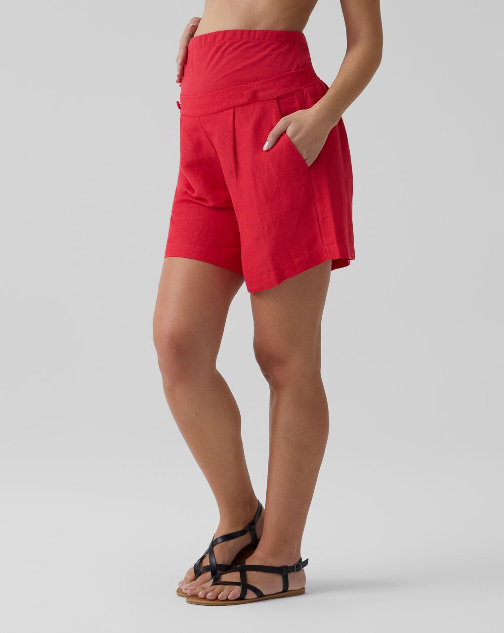 γυναικείο σορτσάκι εγκυμοσύνης λινό κόκκινο - Prénatal