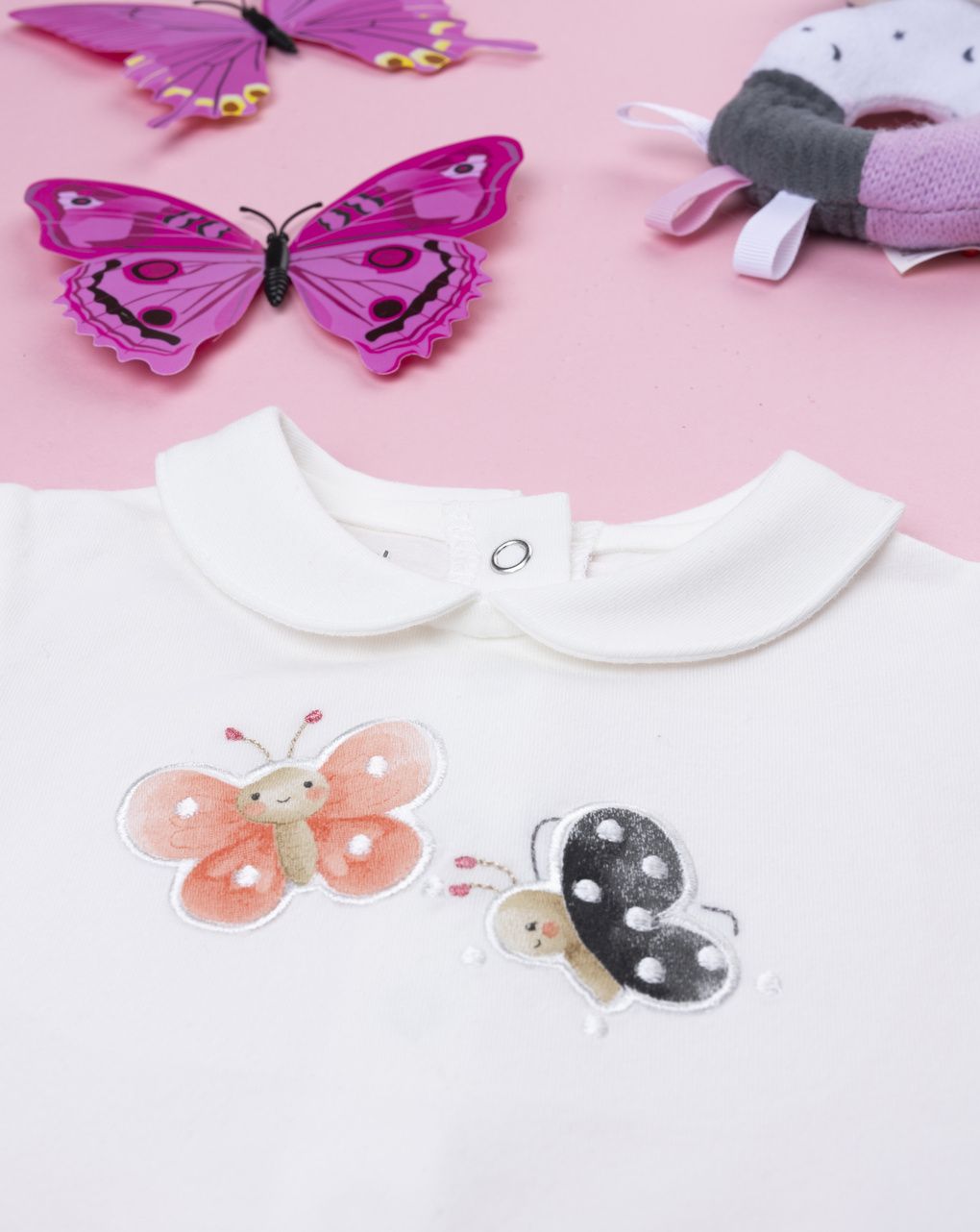 βρεφικό φορμάκι λευκό/κοραλλί με πεταλούδες για κορίτσι - Prénatal