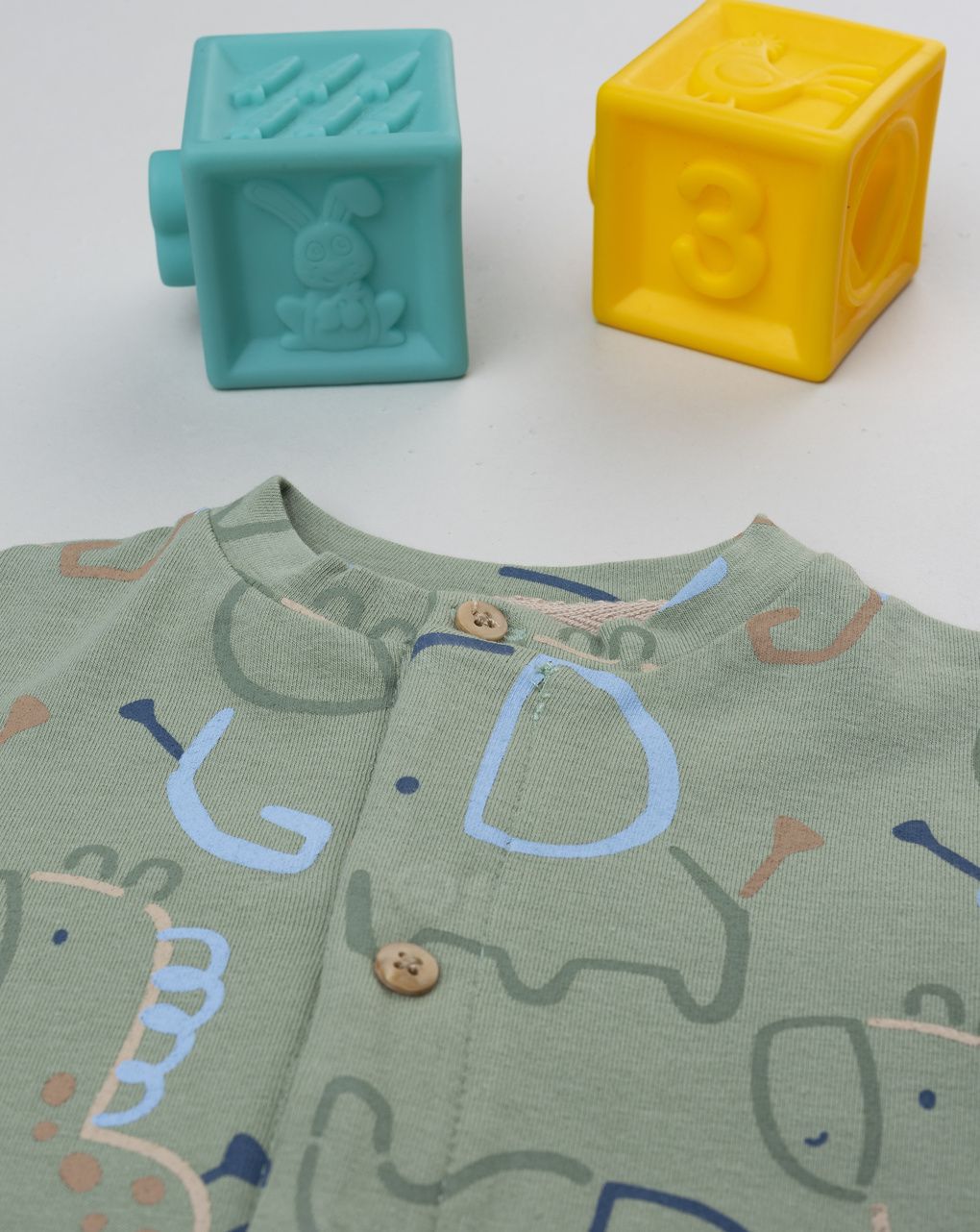 βρεφικό φορμάκι χακί με ελεφαντάκια για αγόρι - Prénatal