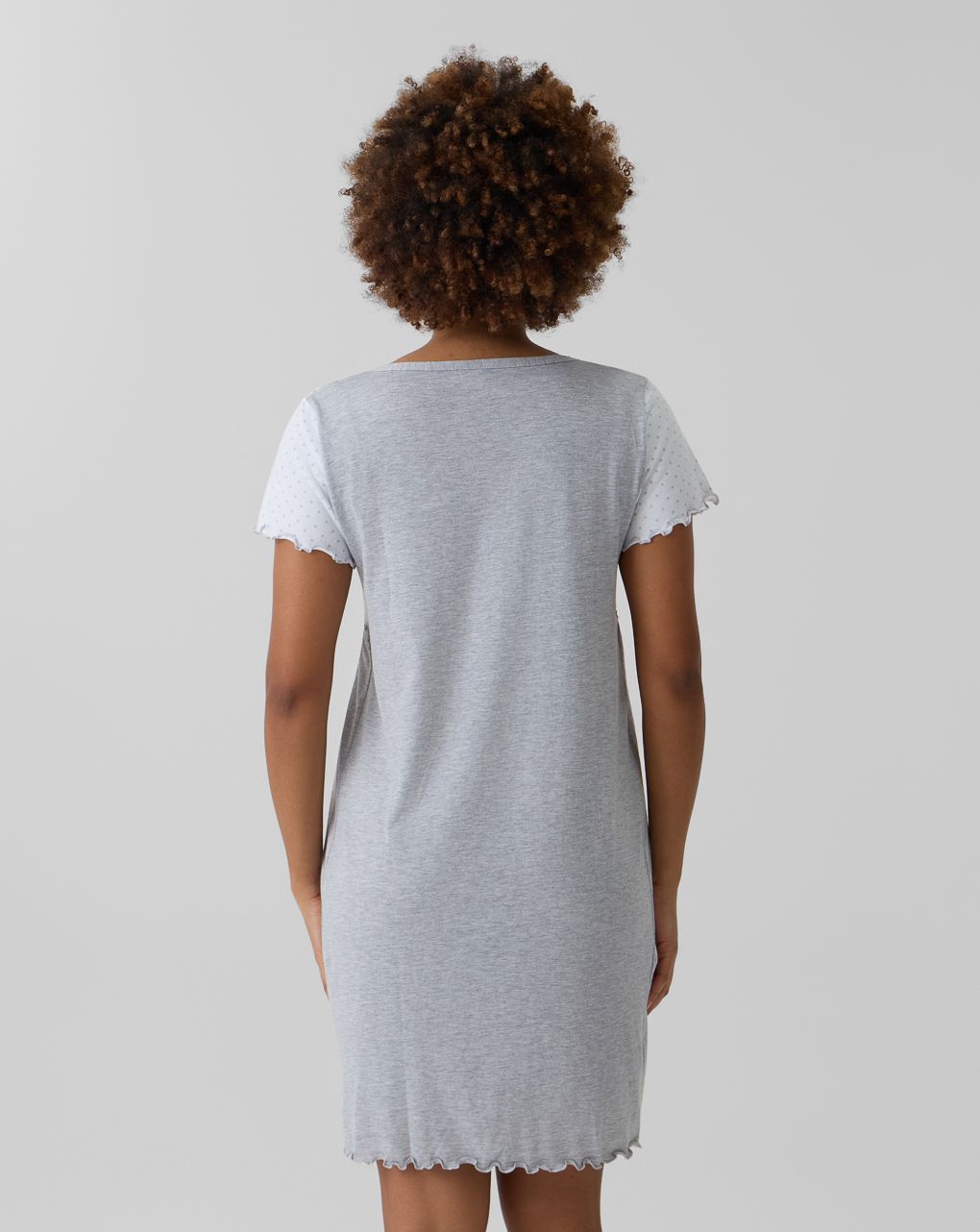 γυναικείο νυχτικό εγκυμοσύνης/θηλασμού γκρι/λευκό πουά - Prénatal