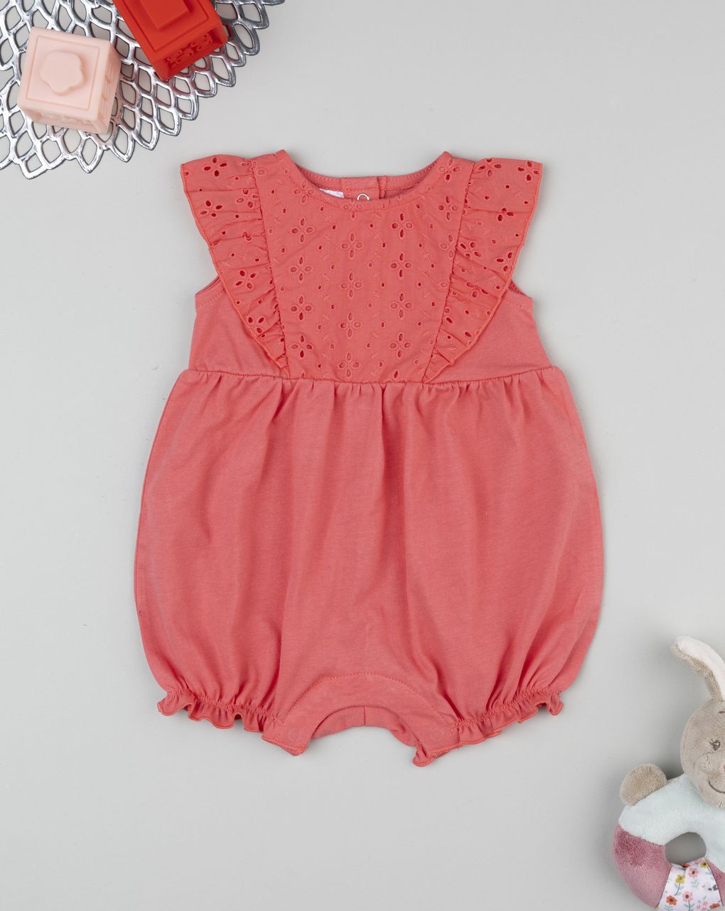 βρεφικό φορμάκι κοραλλί με δαντέλα για κορίτσι