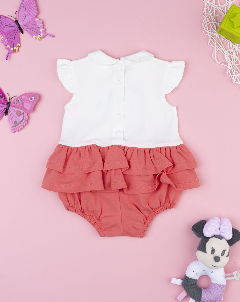 βρεφικό φορμάκι λευκό/κοραλλί με πεταλούδες για κορίτσι - Prénatal