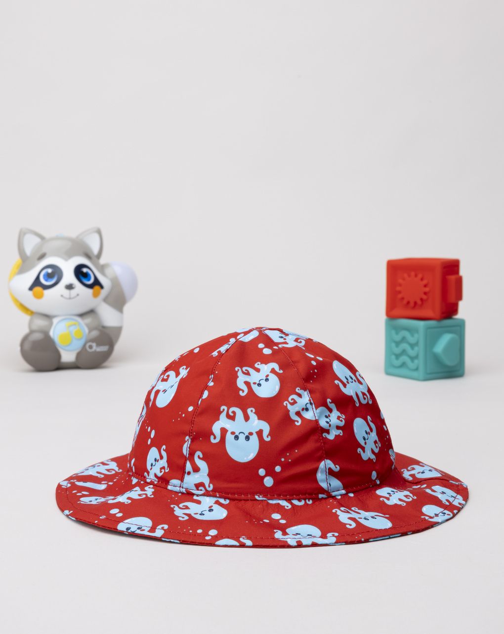 βρεφικό καπέλο θαλάσσης κόκκινο με χταπόδια για αγόρι