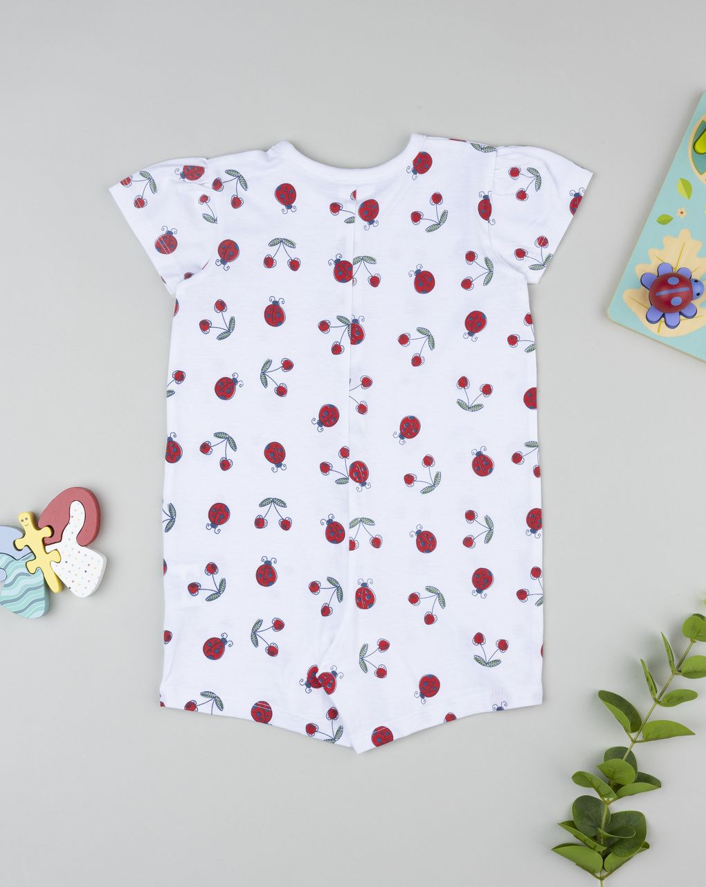 βρεφική ολόσωμη πιτζάμα λευκή με πασχαλίτσες για κορίτσι - Prénatal