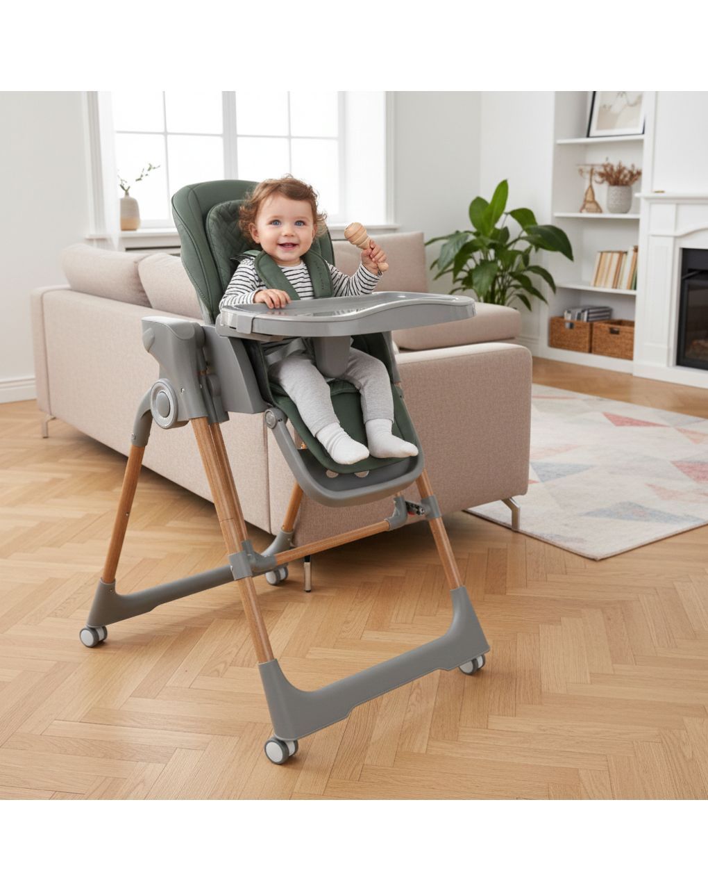 Bebe stars καρεκλάκι φαγητού-κούνια serenna ηλεκτρικό 2 σε 1 forest green 871-176 - Bebe Stars