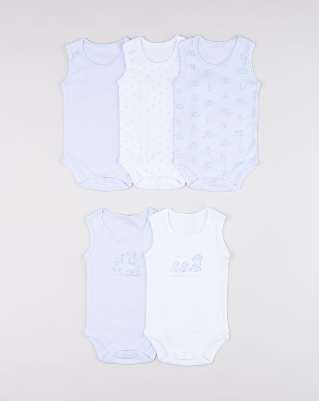 βρεφικά κορμάκια πακέτο x5 με σκυλάκια για αγόρι