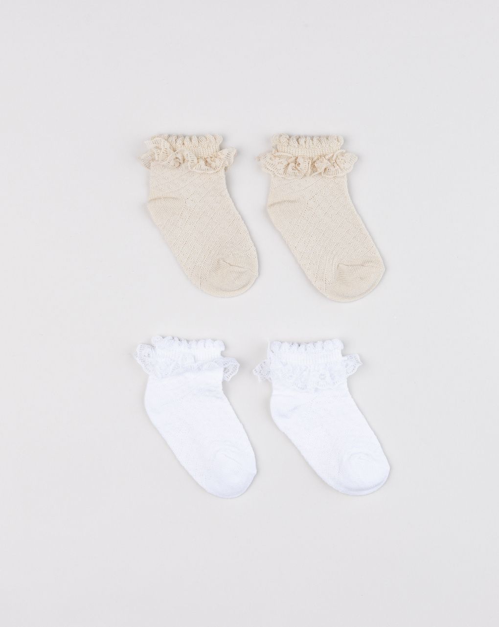 βρεφικά καλτσάκια μπεζ/λευκά πακέτο x2 για κορίτσι - Prénatal