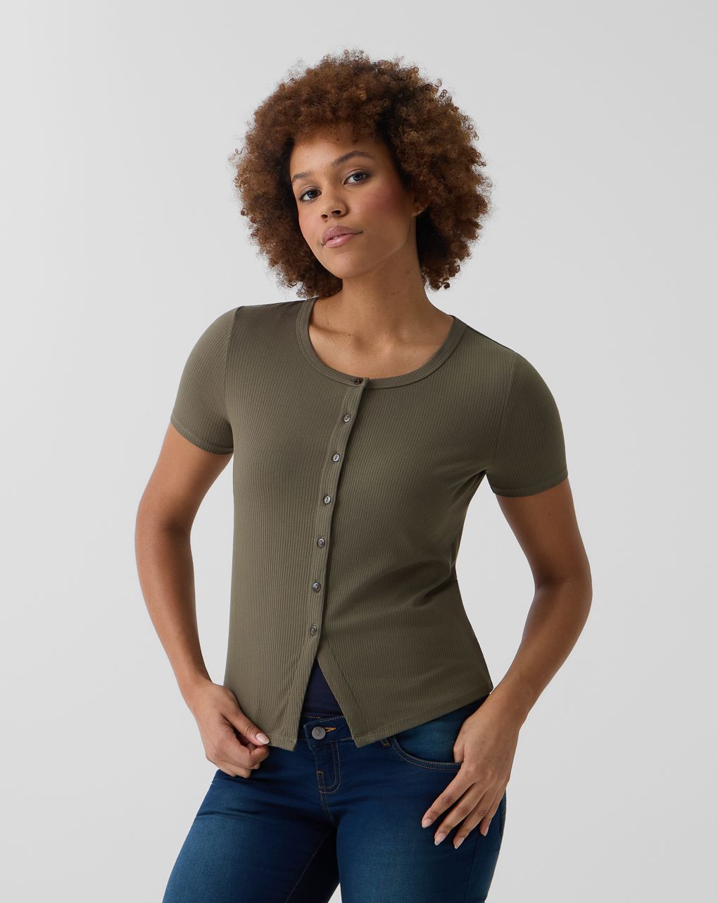 γυναικείο t-shirt εγκυμοσύνης/θηλασμού ριμπ χακί - Prénatal