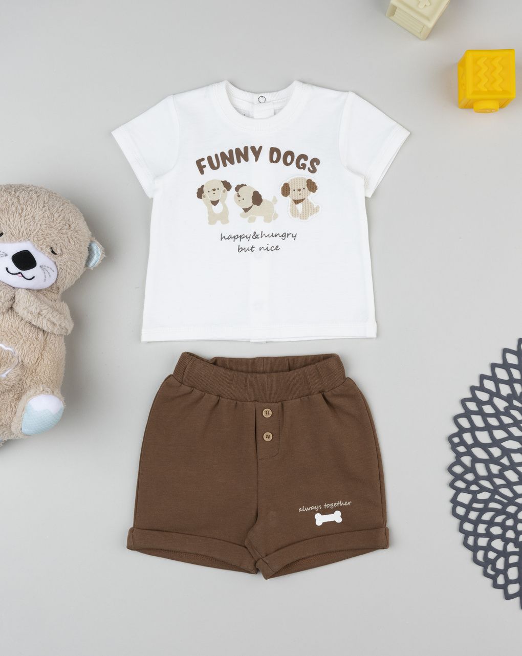 βρεφικό σετ t-shirt και σορτσάκι funny dogs για αγόρι