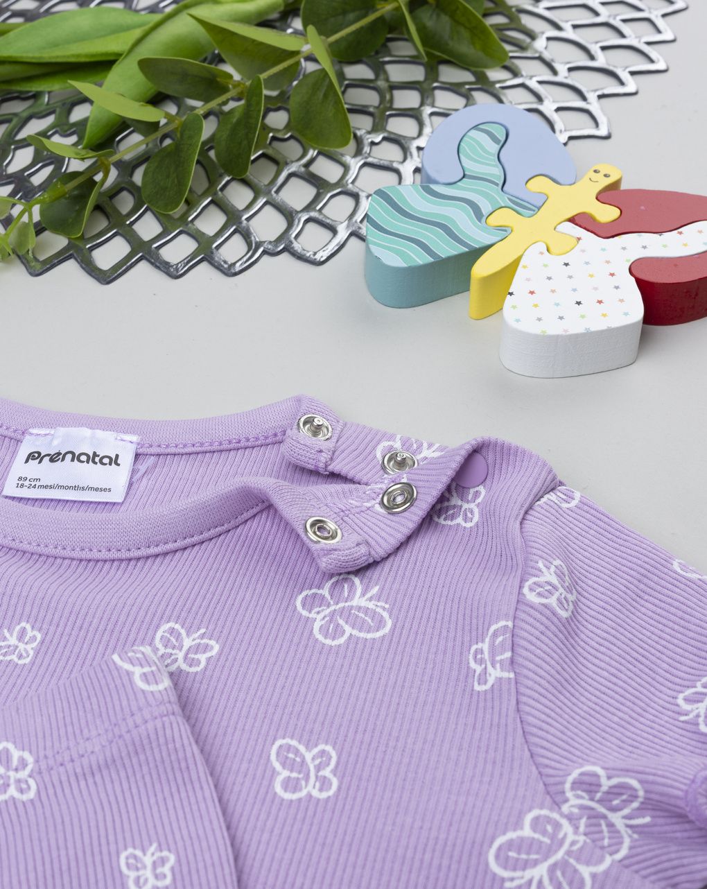 βρεφική πιτζάμα λιλά με πεταλούδες για κορίτσι - Prénatal