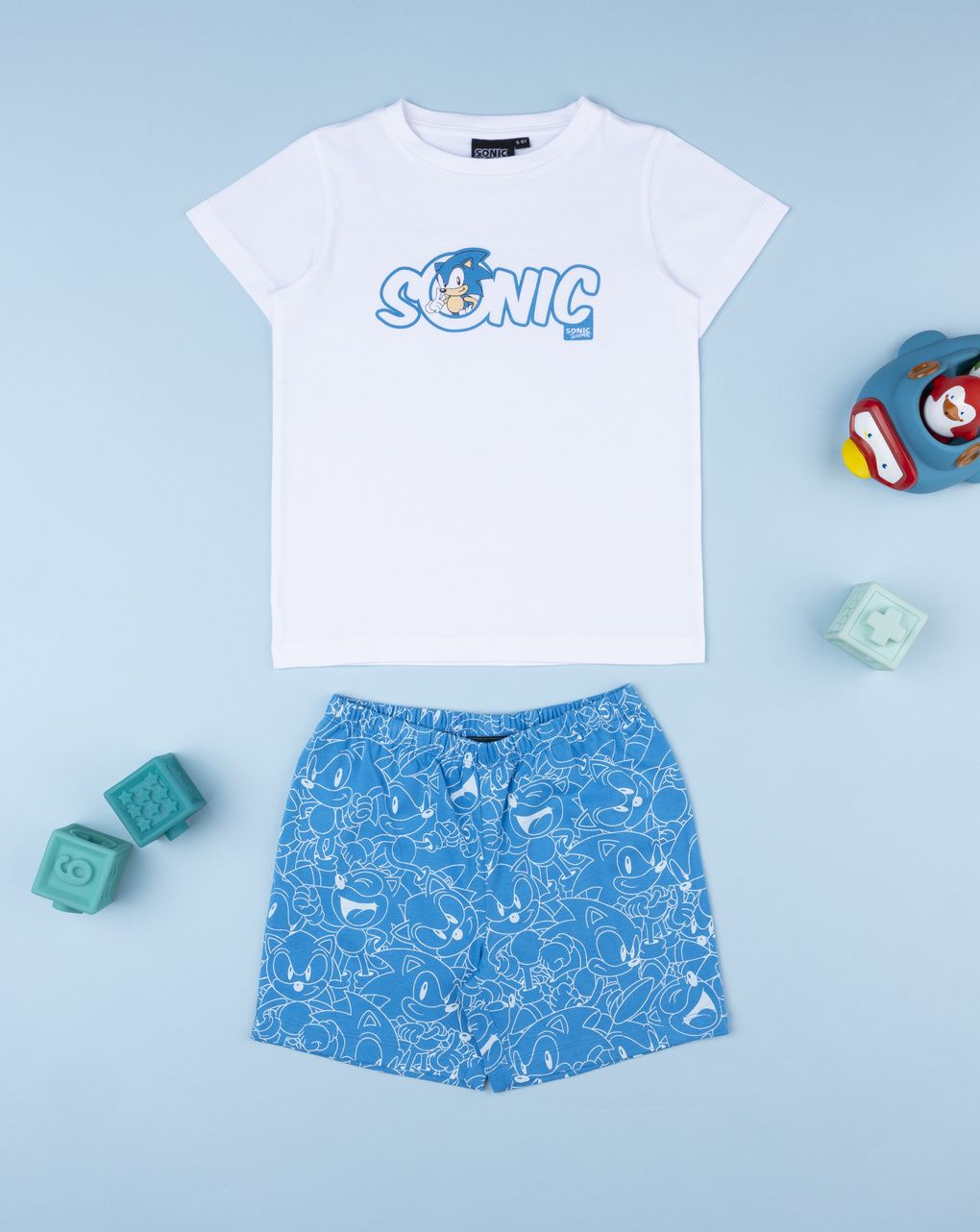 παιδική πιτζάμα λευκή/μπλε sonic για αγόρι