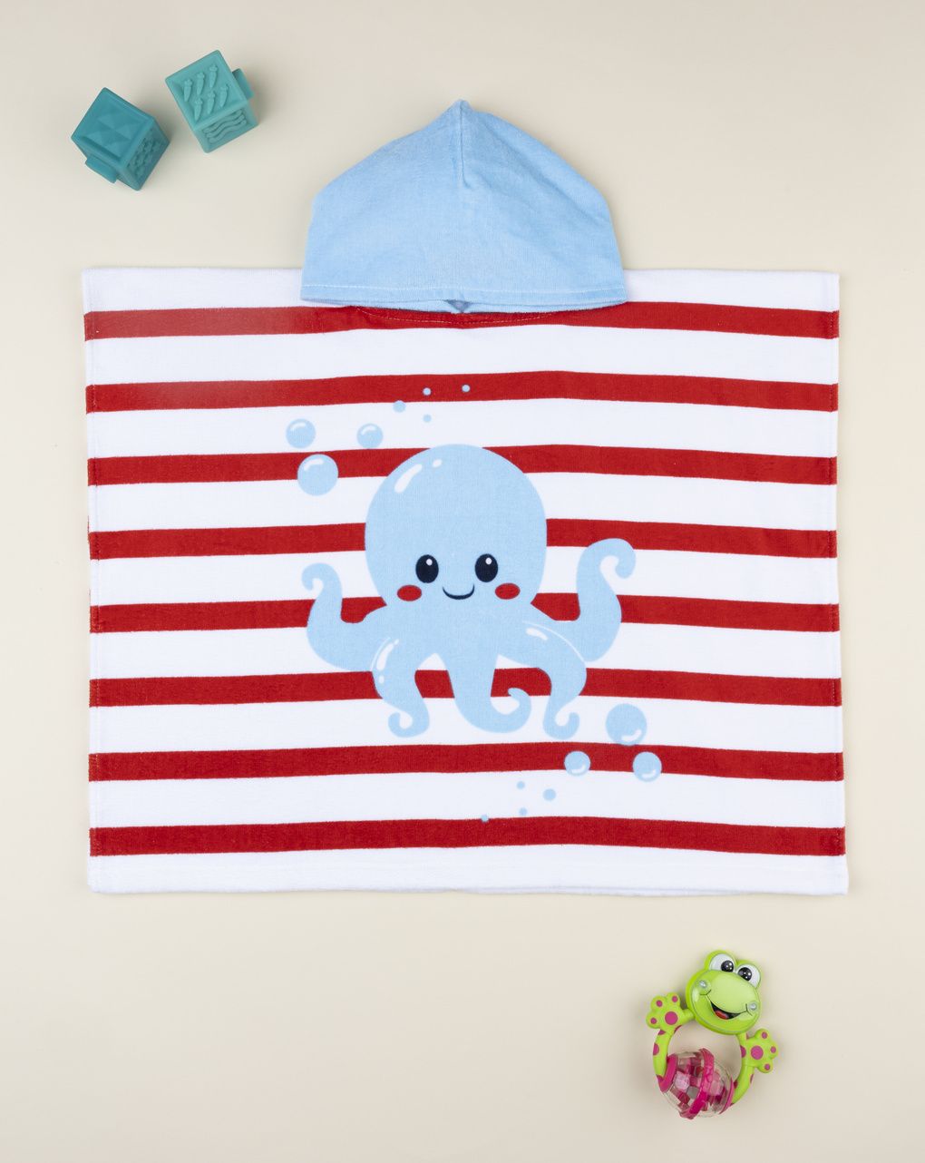 βρεφικό πόντσο θαλάσσης ριγέ με χταπόδι για αγόρι