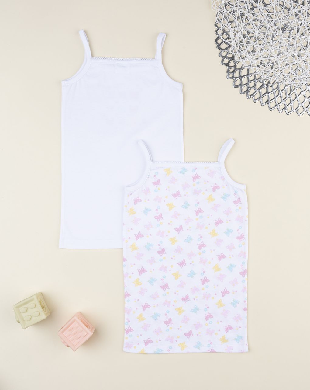 παιδικά φανελάκια πακέτο x2 λευκά με πεταλούδες για κορίτσι - Prénatal