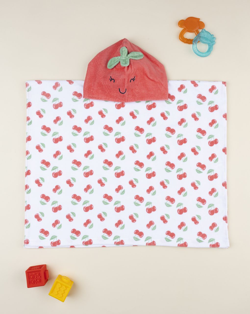 βρεφικό πόντσο θαλάσσης λευκό με κερασάκια για κορίτσι