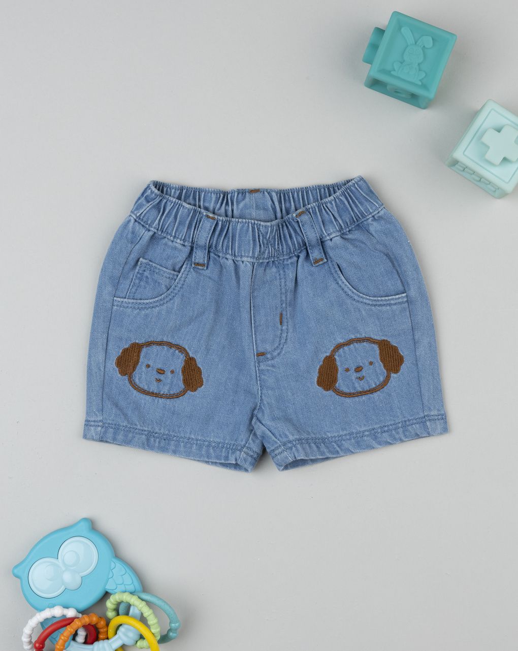 βρεφικό σορτσάκι τζιν μπλε με σκυλάκι για αγόρι