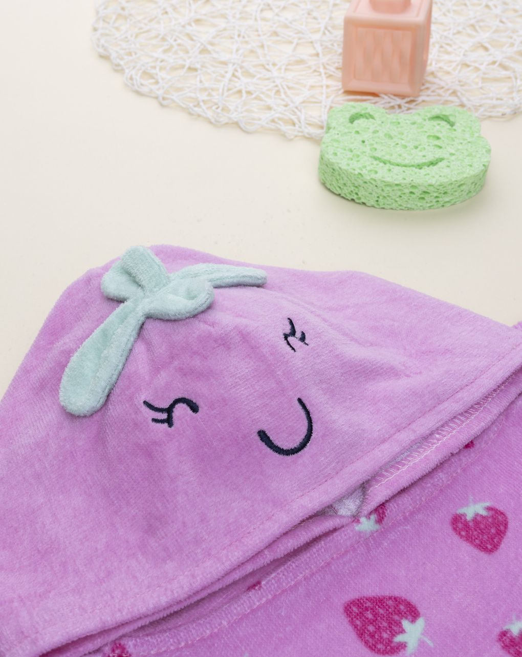 βρεφικό πόντσο θαλάσσης ροζ με φράουλες για κορίτσι - Prénatal