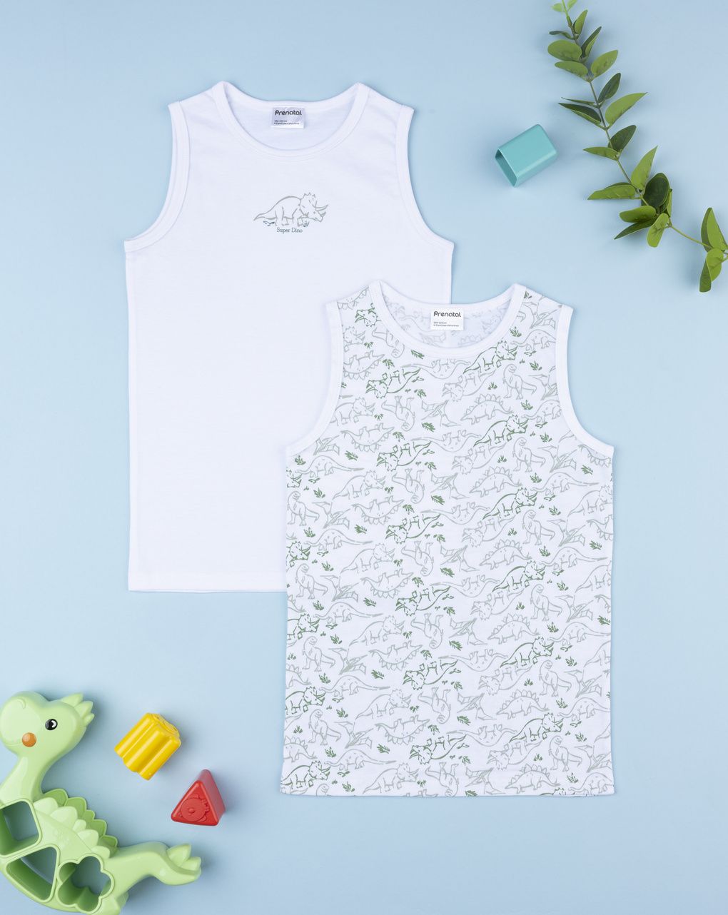 παιδικά φανελάκια πακέτο x2 λευκά με δεινόσαυρους για αγόρι