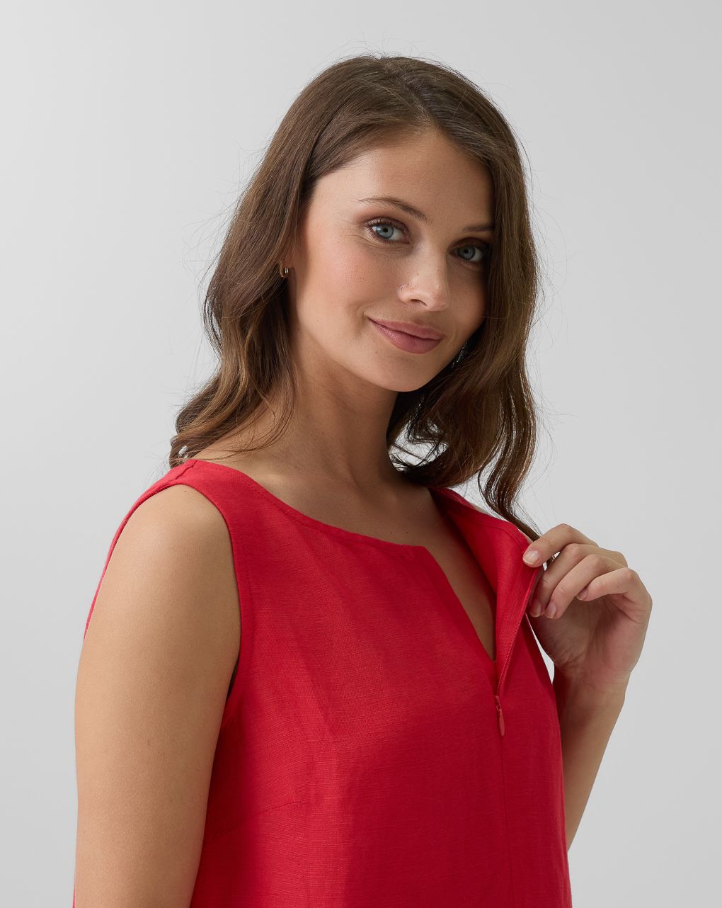 γυναικείο φόρεμα κόκκινο λινό εγκυμοσύνης/θηλασμού - Prénatal
