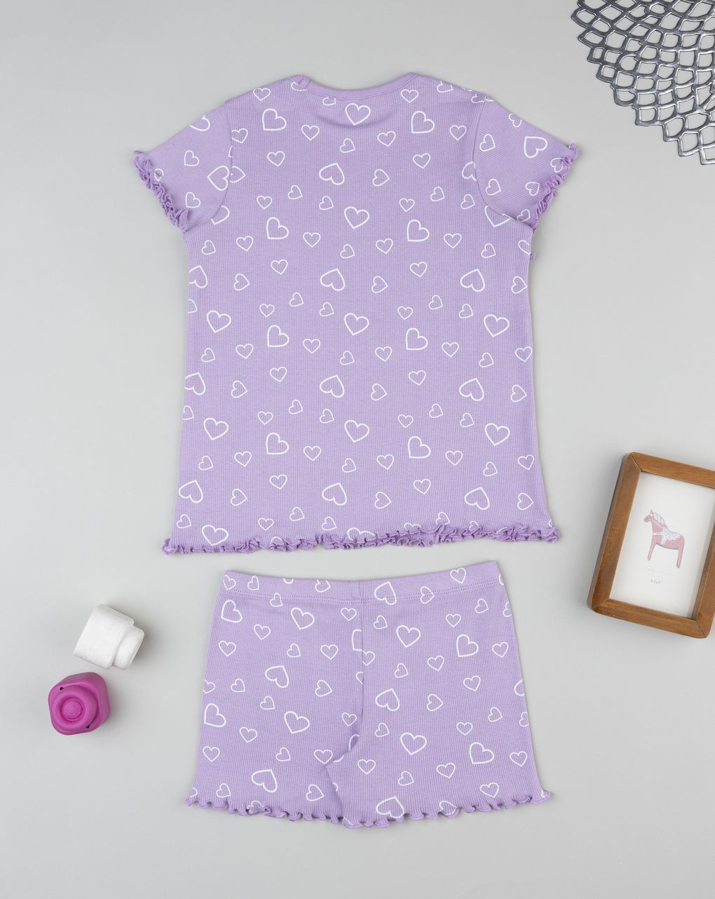 παιδική πιτζάμα λιλά με καρδούλες για κορίτσι - Prénatal