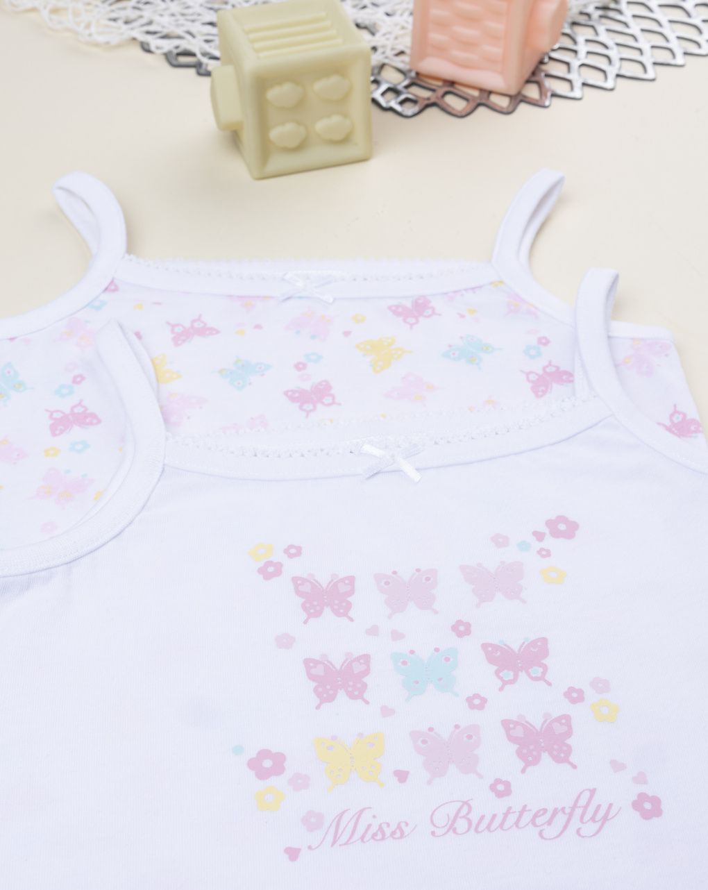 παιδικά φανελάκια πακέτο x2 λευκά με πεταλούδες για κορίτσι - Prénatal