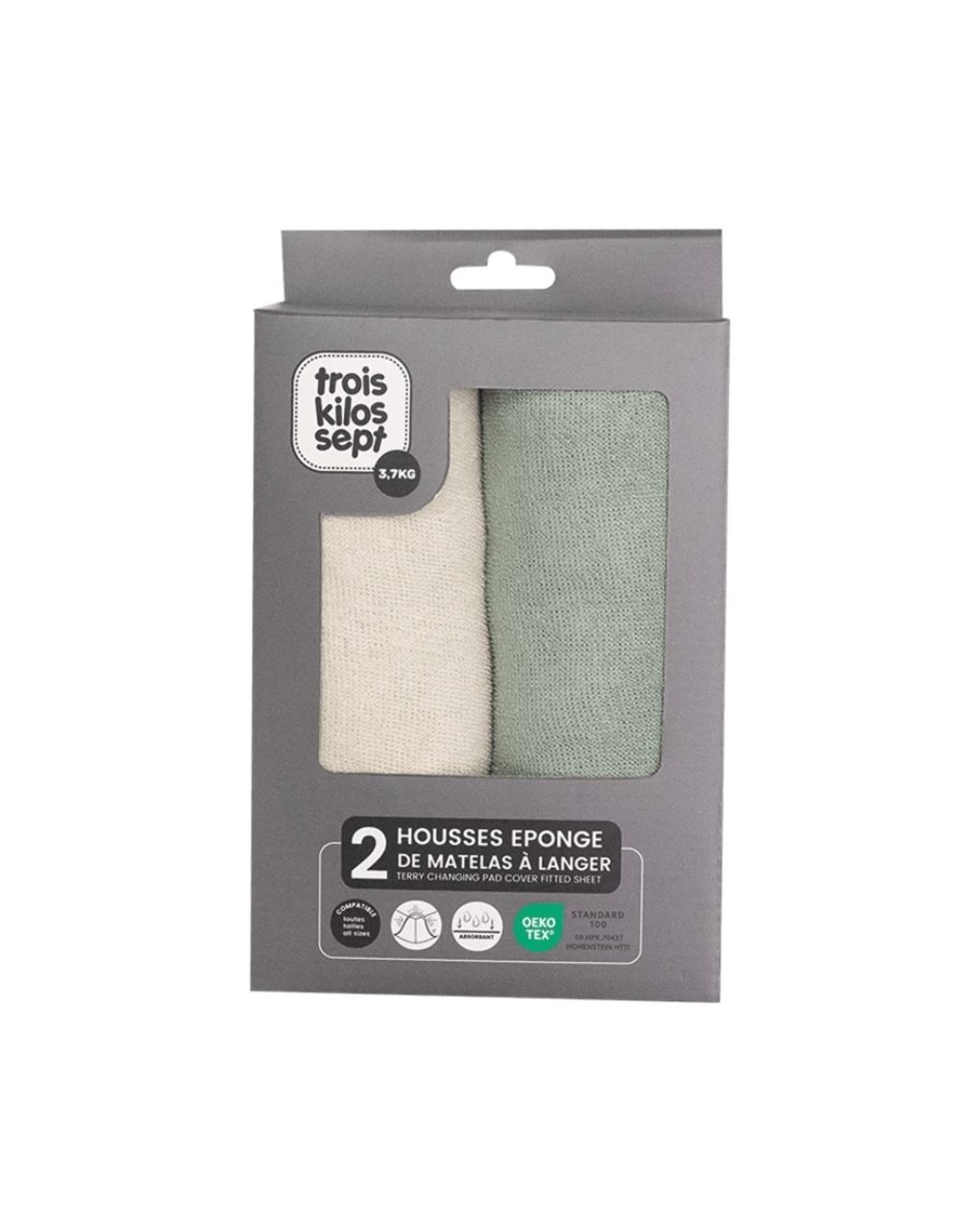 Trois kilos sept σετ 2 καλύμματα αλλαξιέρας 50x70cm μέντα/εκρού 55-8075109 - TROIS KILOS SEPT