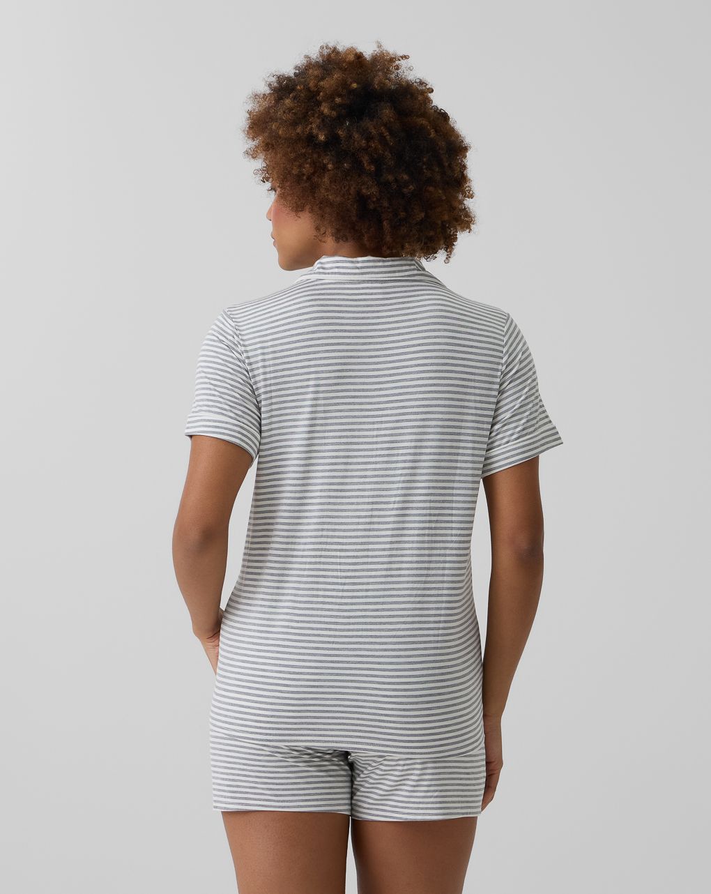 γυναικεία πιτζάμα εγκυμοσύνης θηλασμού ριγέ γκρι/λευκή - Prénatal