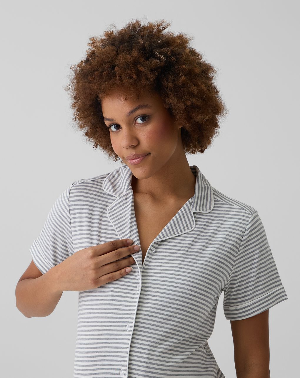 γυναικεία πιτζάμα εγκυμοσύνης θηλασμού ριγέ γκρι/λευκή - Prénatal